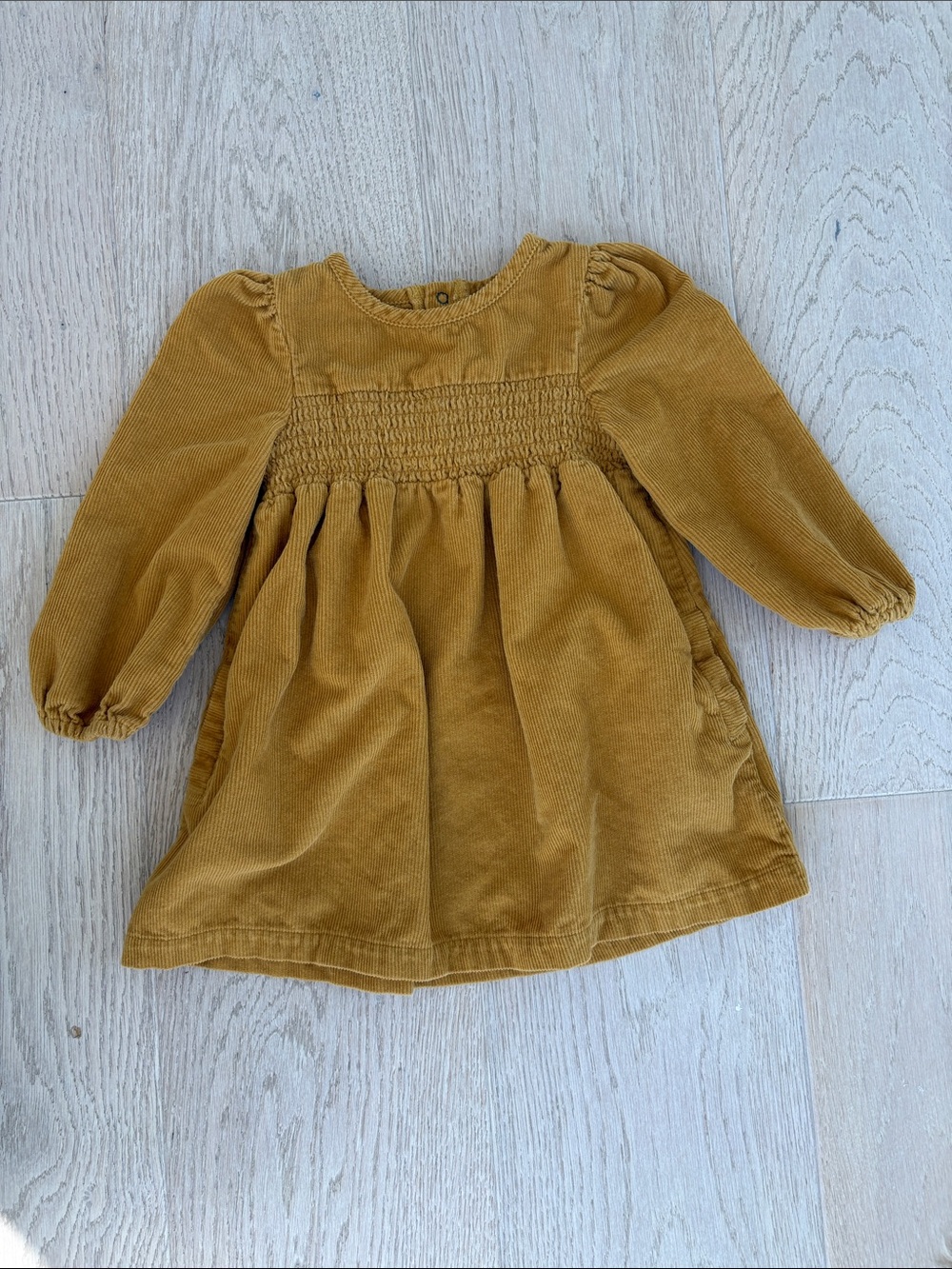 Smocked Corduroy Kids Dress in Mustard